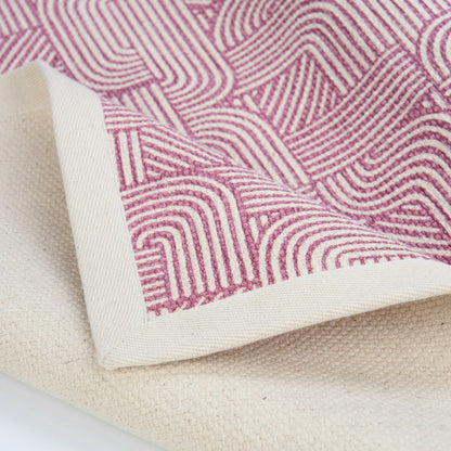Modern Retro Blush Cotton Rug with Curved Stripe Design