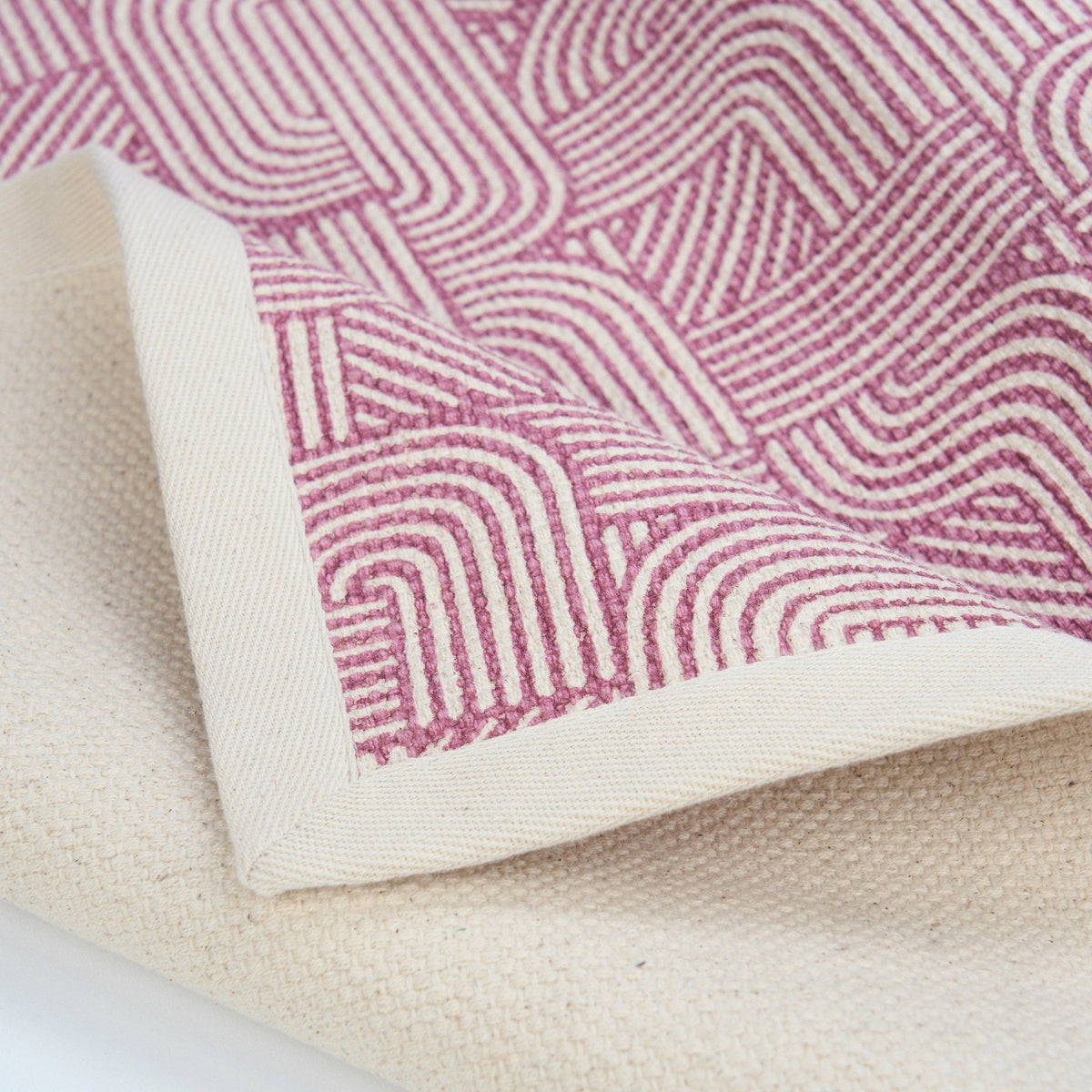 Modern Retro Blush Cotton Rug | Stripes & Curve Print | Mid-Century Modern