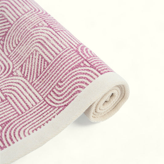 Modern Retro Blush Cotton Rug with Curved Stripe Design