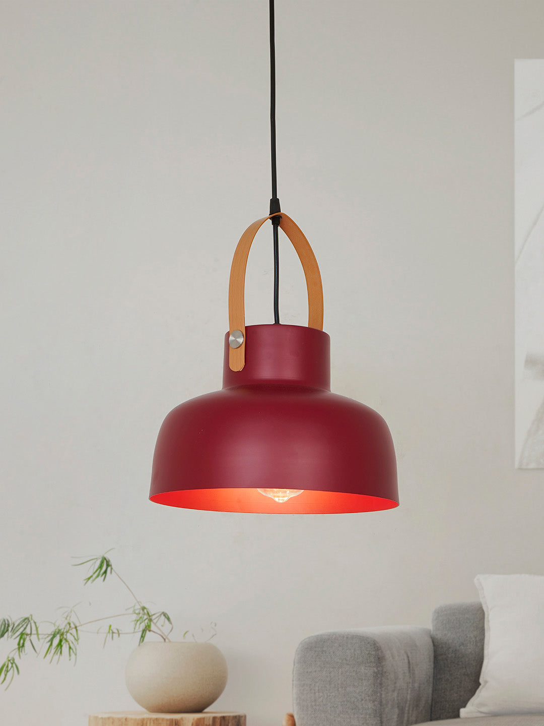Maroon Mild Steel 1-Light Pendant Light – 25.4 cm