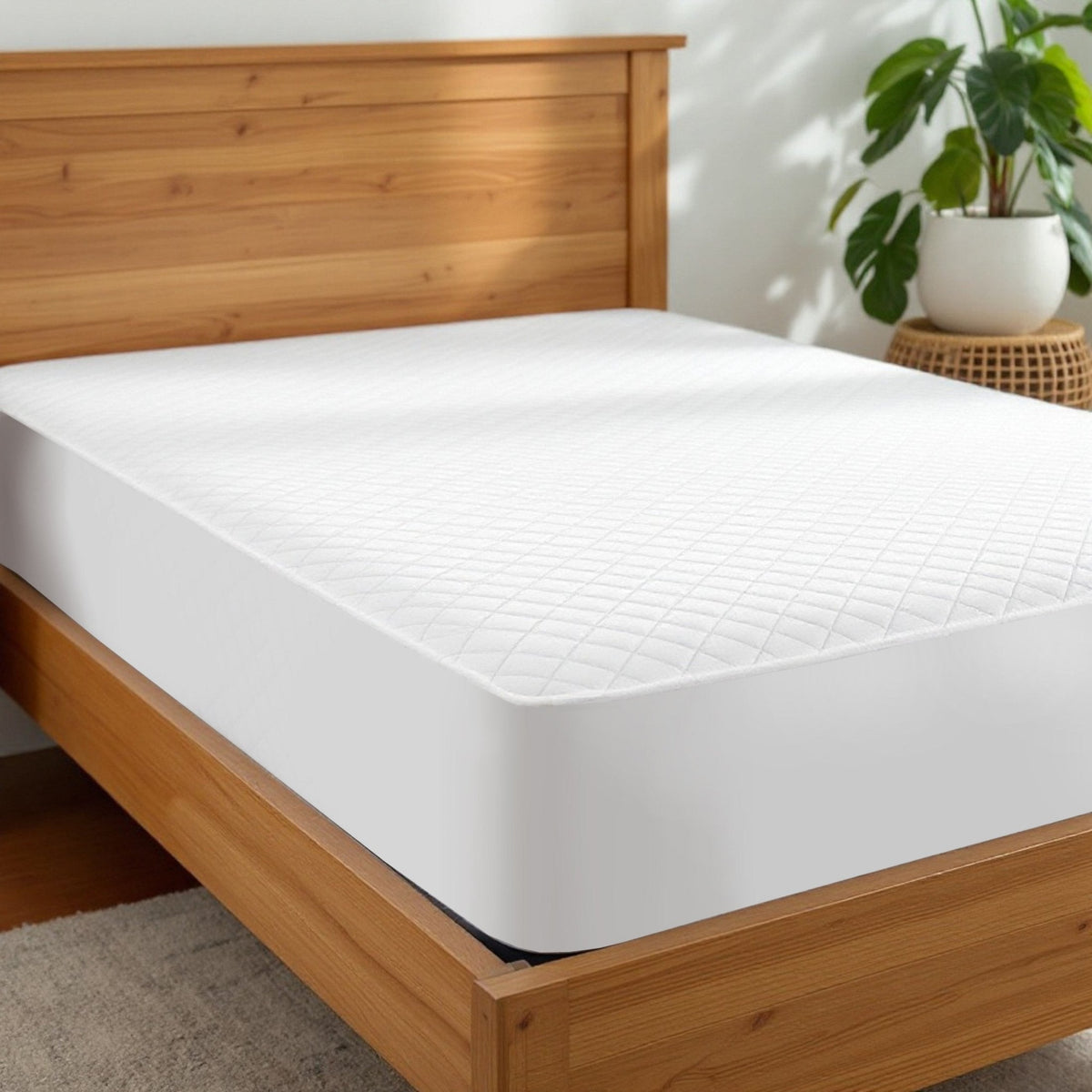 Quilted Mattress Protector, 100% cotton, white