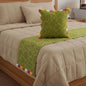 MATYO - Green Colour Bed Runner Set in Printed Cotton with Fringe - King / Queen / Twin Size