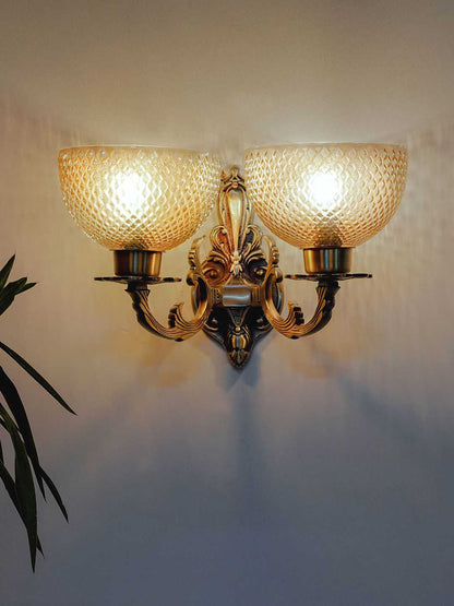 Brass Antique Glass Aluminium 2-Light Wall Sconce – 38.1 cm