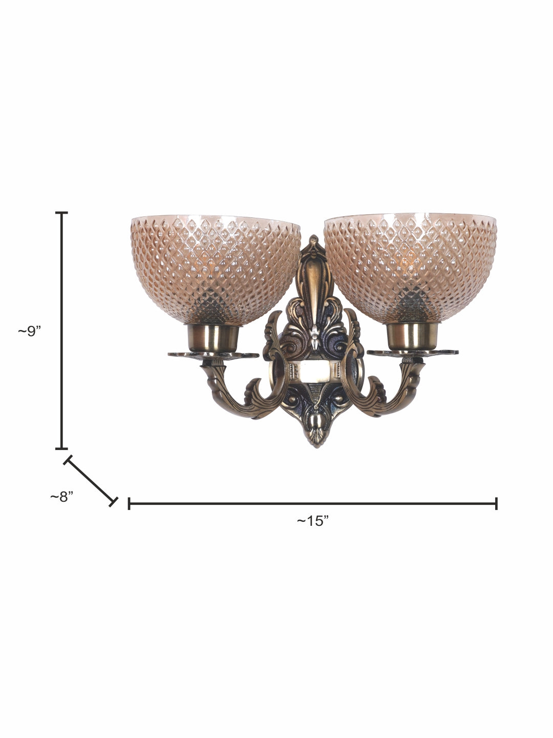Brass Antique Glass Aluminium 2-Light Wall Sconce – 38.1 cm