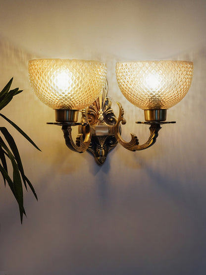 Brass Antique Glass Aluminium 2-Light Wall Sconce – 38.1 cm