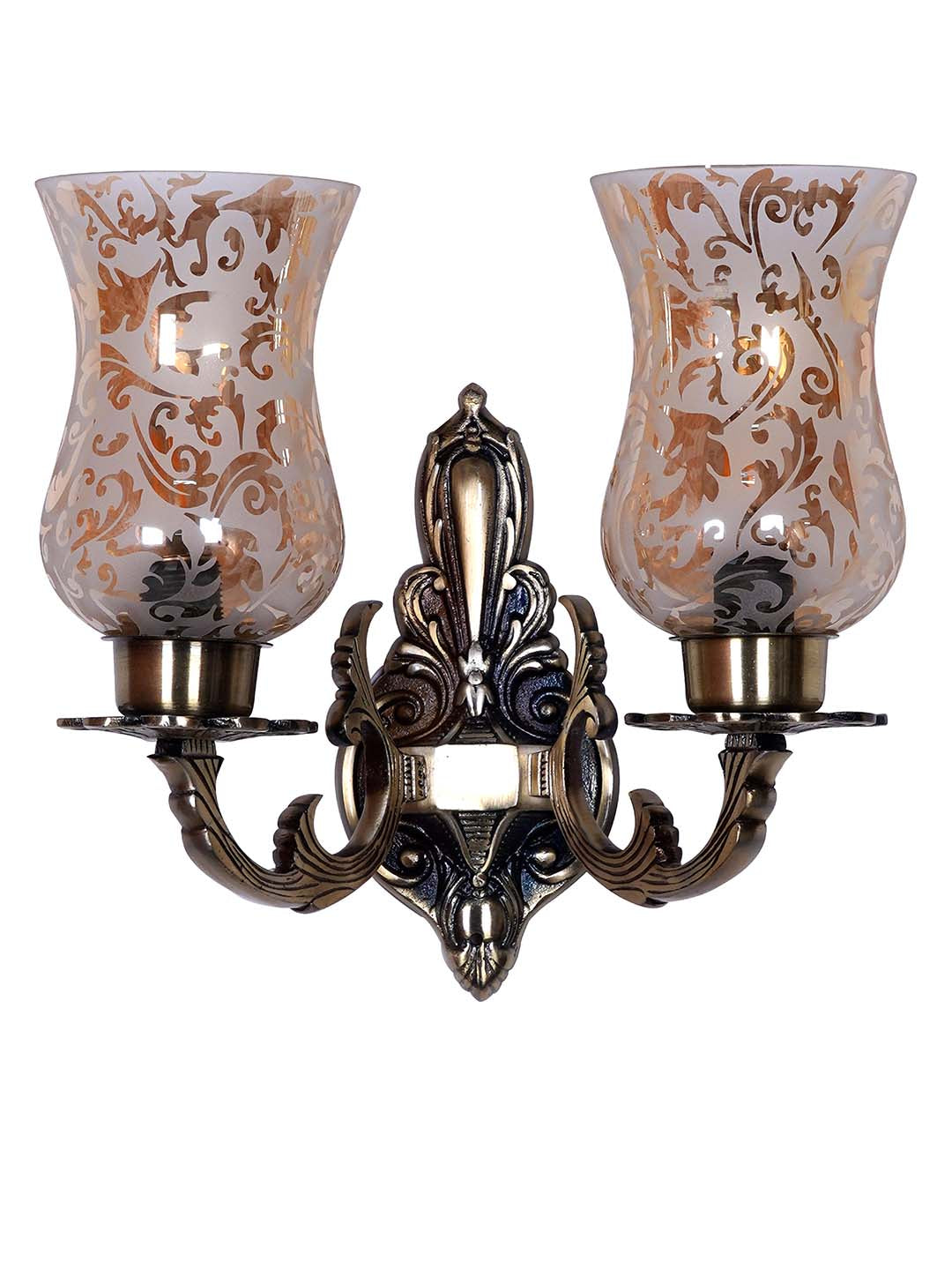 Brass Antique Glass Aluminium 2-Light Wall Sconce – 33 cm