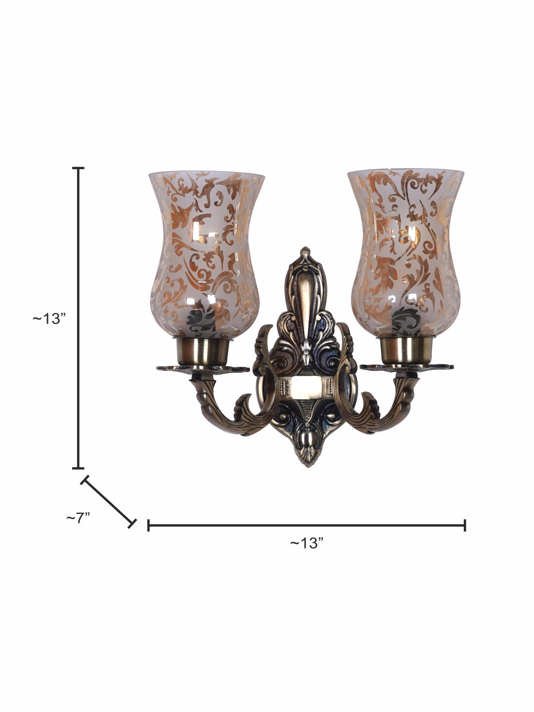 Brass Antique Glass Aluminium 2-Light Wall Sconce – 33 cm