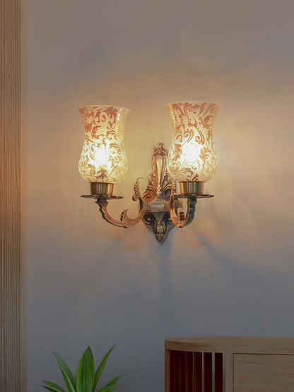 Brass Antique Glass Aluminium 2-Light Wall Sconce – 33 cm