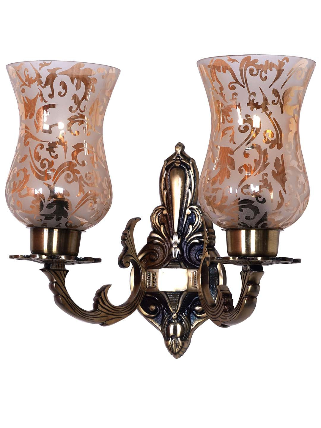Brass Antique Glass Aluminium 2-Light Wall Sconce – 33 cm
