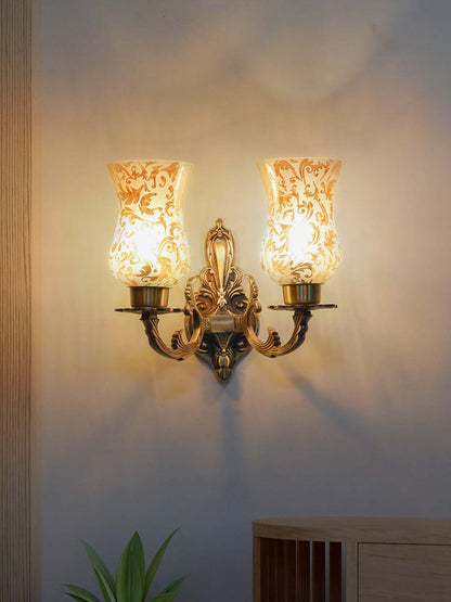 Brass Antique Glass Aluminium 2-Light Wall Sconce – 33 cm