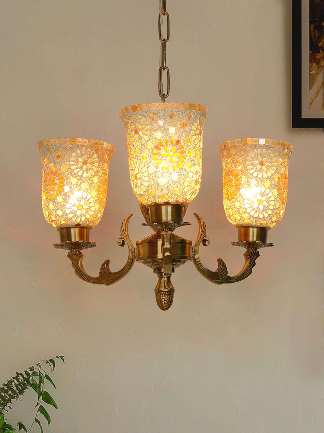 Brass Antique 3-Light Chandelier – 53.3 cm