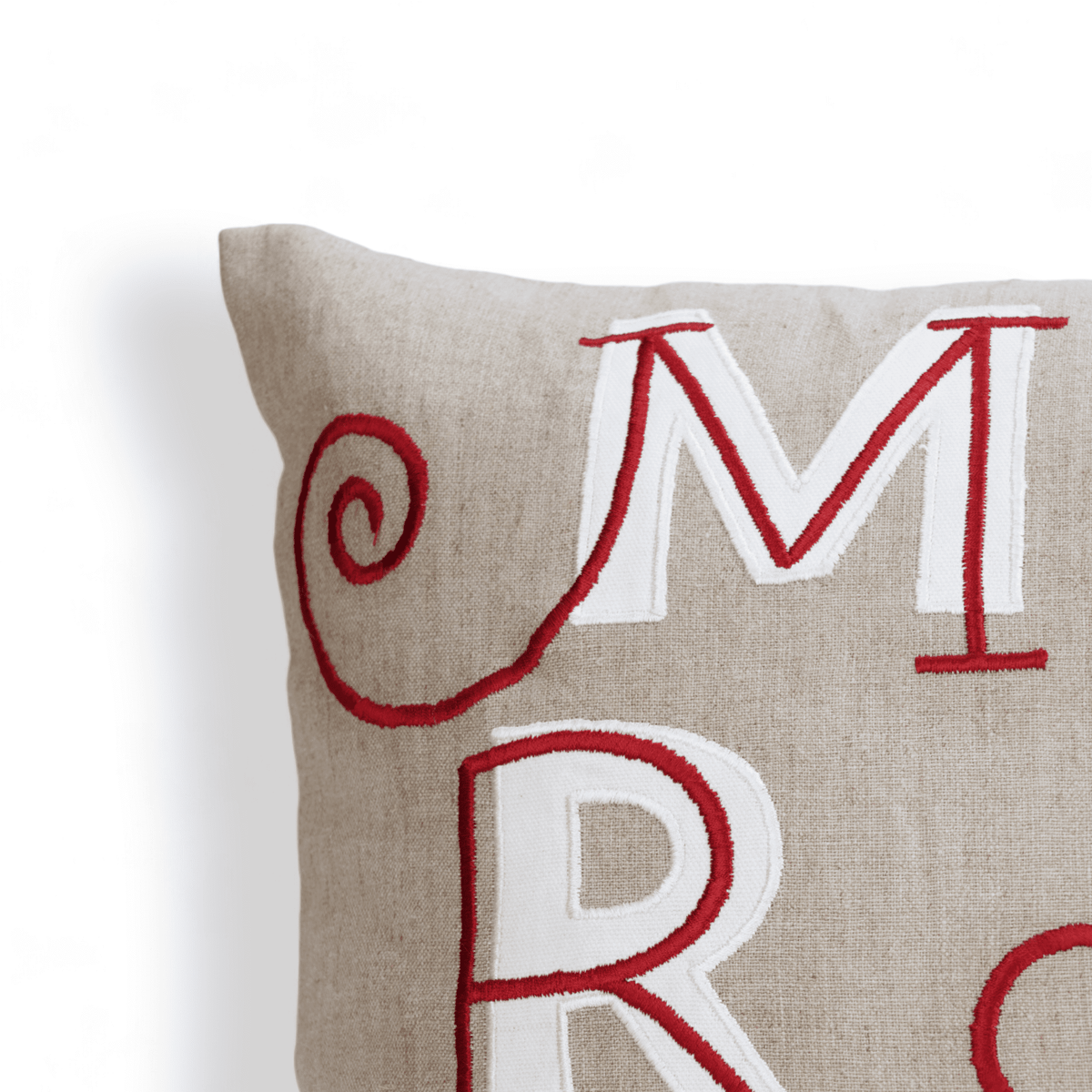 MERRY Christmas pillow cover, embroidered in modern retro style in red and white colour
