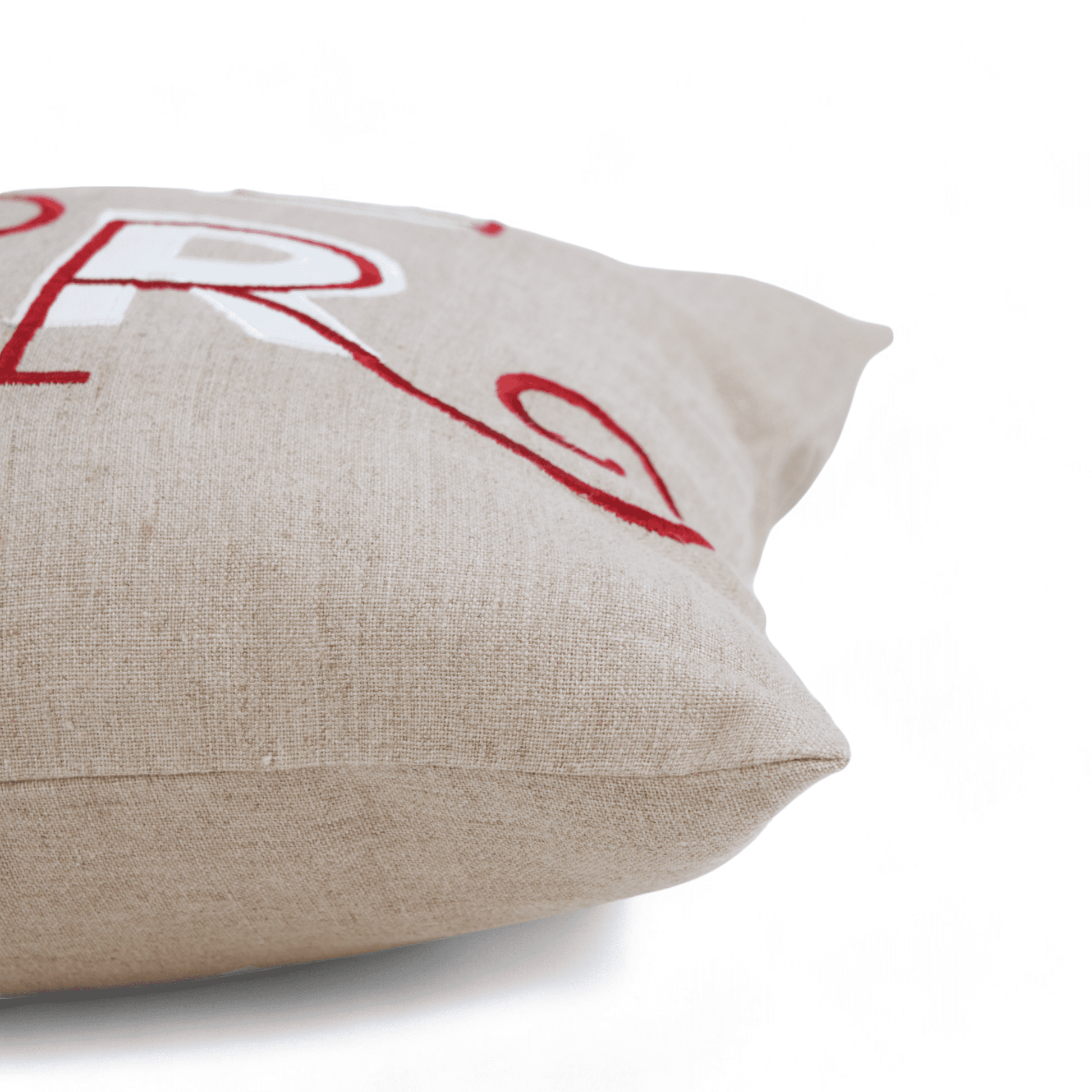 MERRY Christmas Embroidered Linen Pillow Cover – Red White Festive