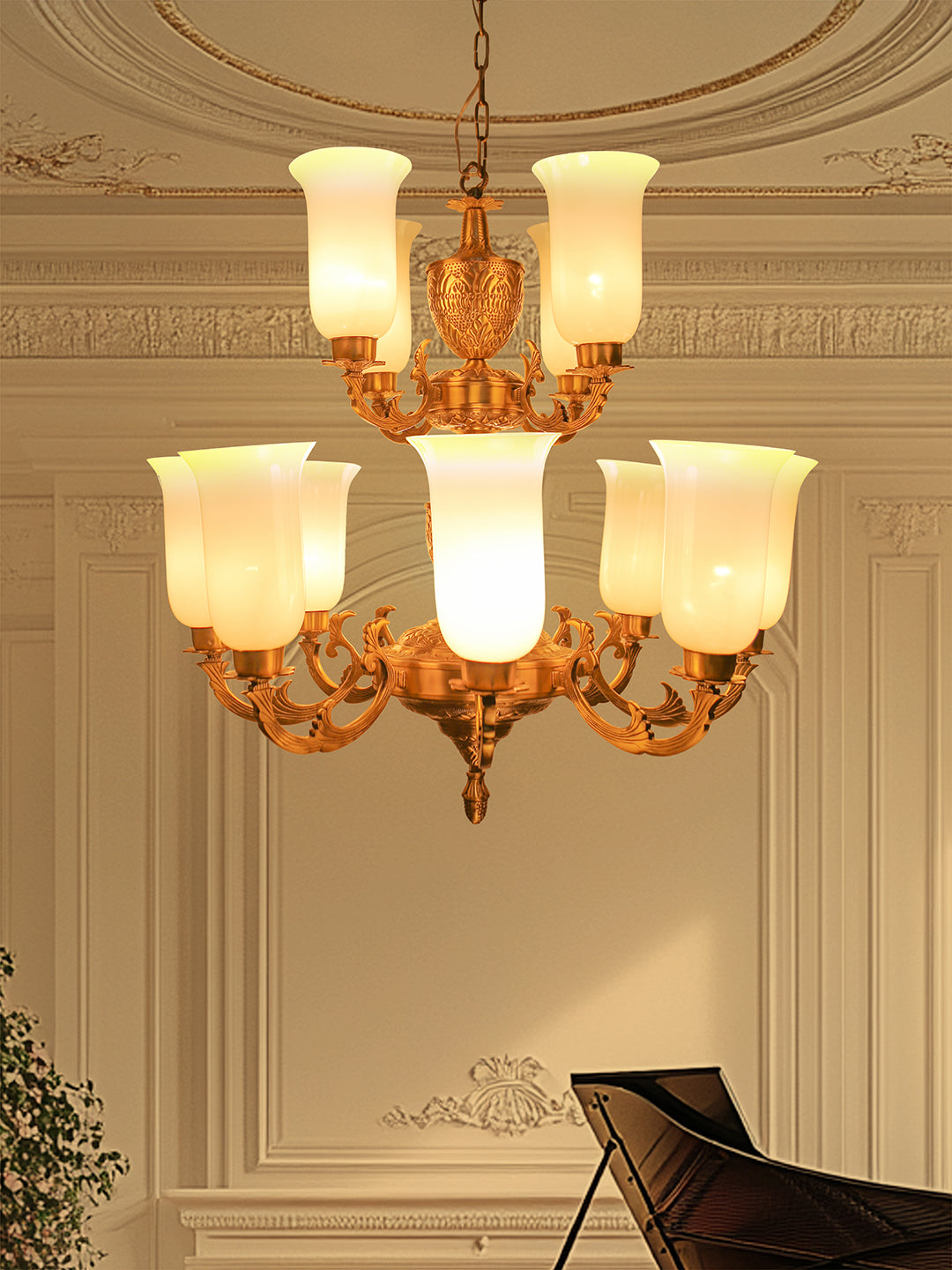 Brass Antique 2-Tier Brass Chandelier – 12 Lights