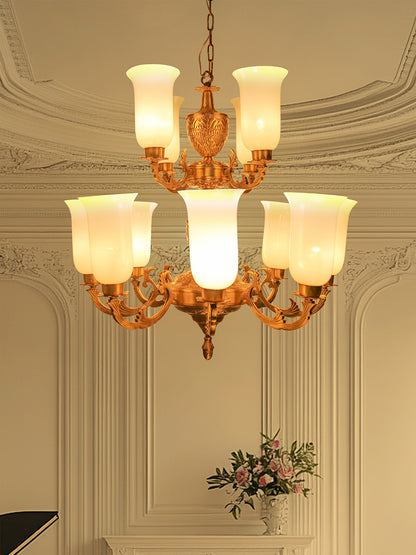Brass Antique 2-Tier Brass Chandelier – 12 Lights