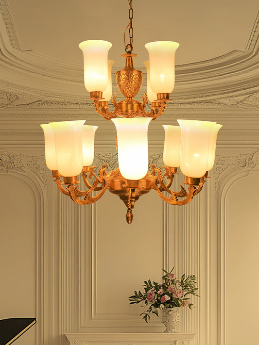 Brass Antique 2-Tier Brass Chandelier – 12 Lights