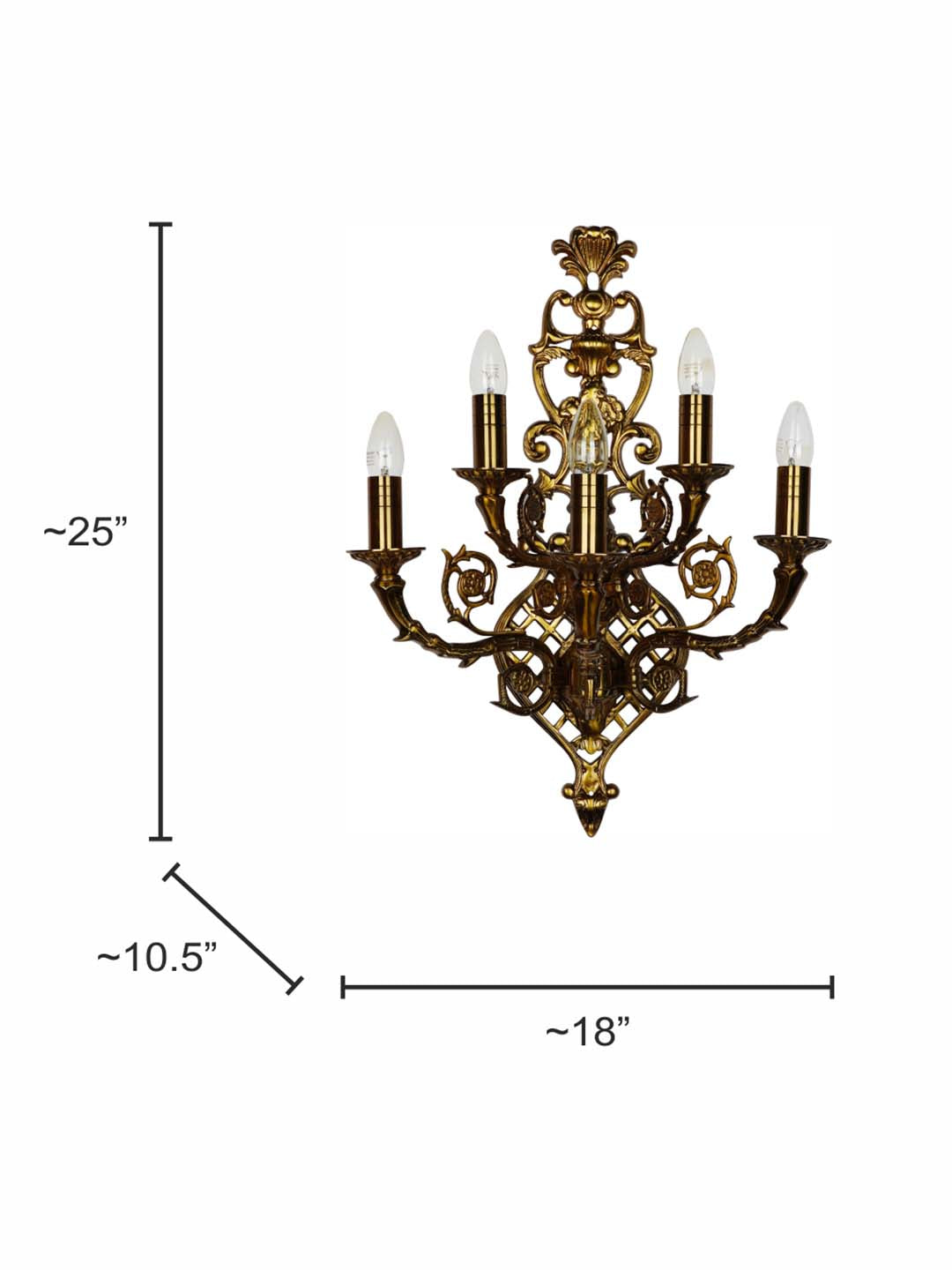 Brass Antique Aluminium 5-Light Wall Sconce – 63.5 cm