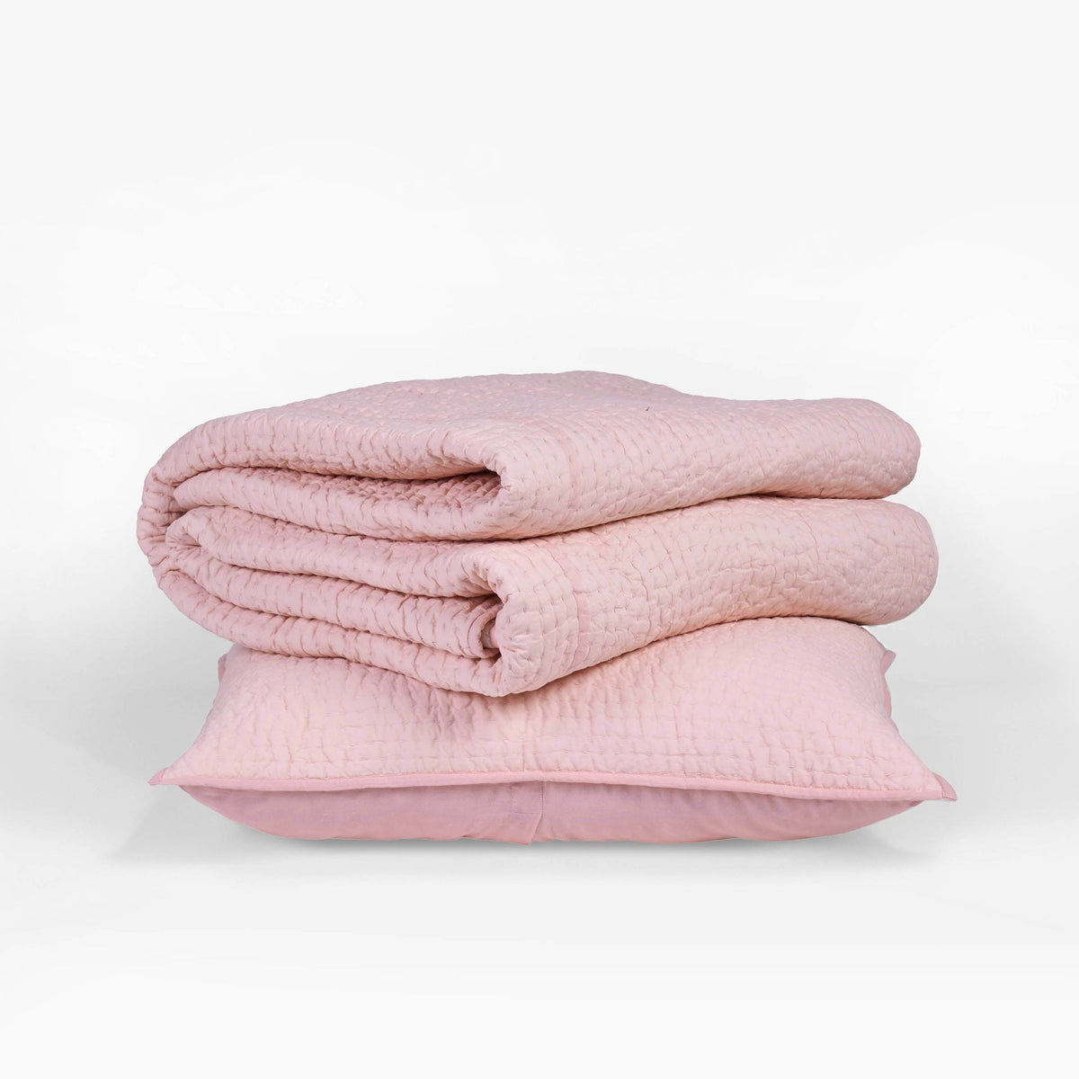 SALMON PINK colour handmade Kantha cotton Quilted pillow cases, Sizes available