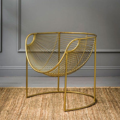 New York Contemporary Glam Metal Wireframe Accent Chair | Curved Design, Firm Seat