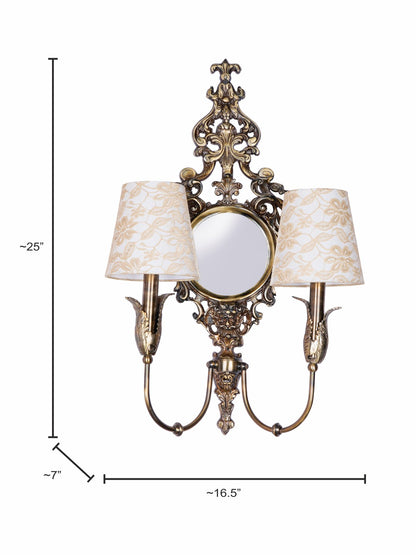 Brass Antique Fabric Aluminium 2-Light Wall Sconce – 41.9 cm