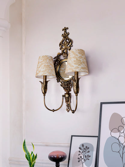 Brass Antique Fabric Aluminium 2-Light Wall Sconce – 41.9 cm