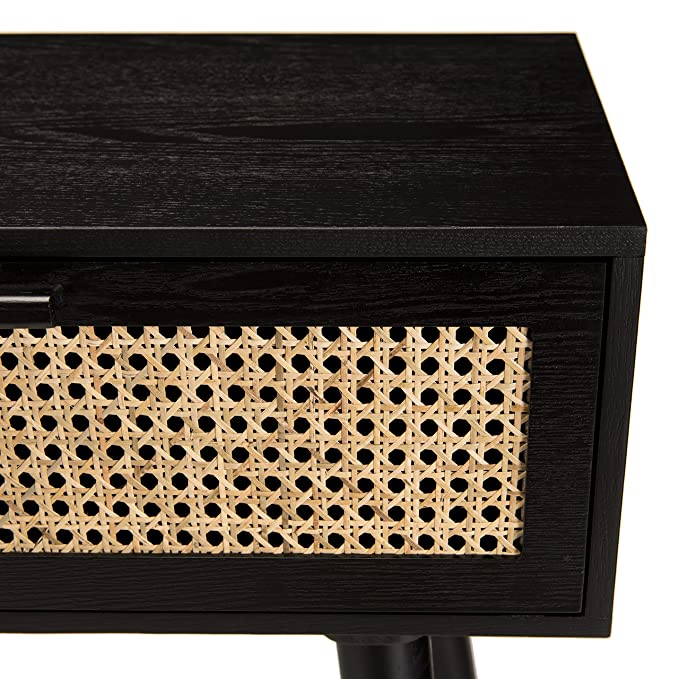 2 Black Wood Console with Cane Drawers (Black)