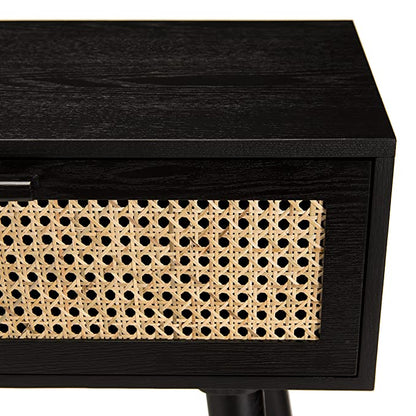 2 Black Wood Console with Cane Drawers (Black)