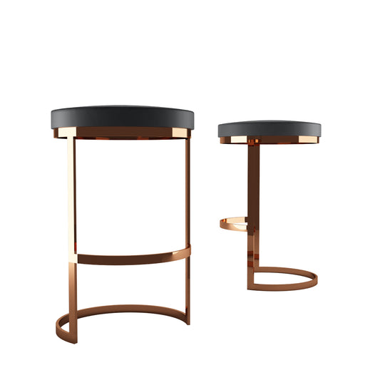 Luxury Modern Steel & Leather Counter Bar Stools Pair for Contemporary Living