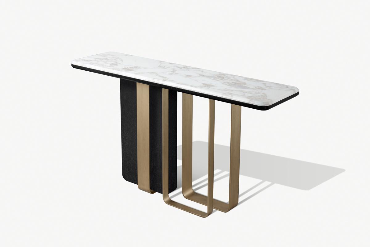 Luxury Art Deco Marble Top Console with Antique Gold Metal Base