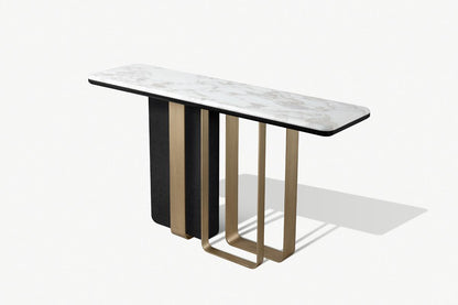 Luxury Art Deco Marble Top Console with Antique Gold Metal Base