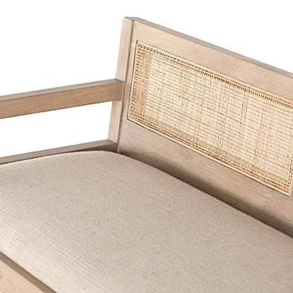 Mango Wood Montoya Padded Bench, Brown  In Stock