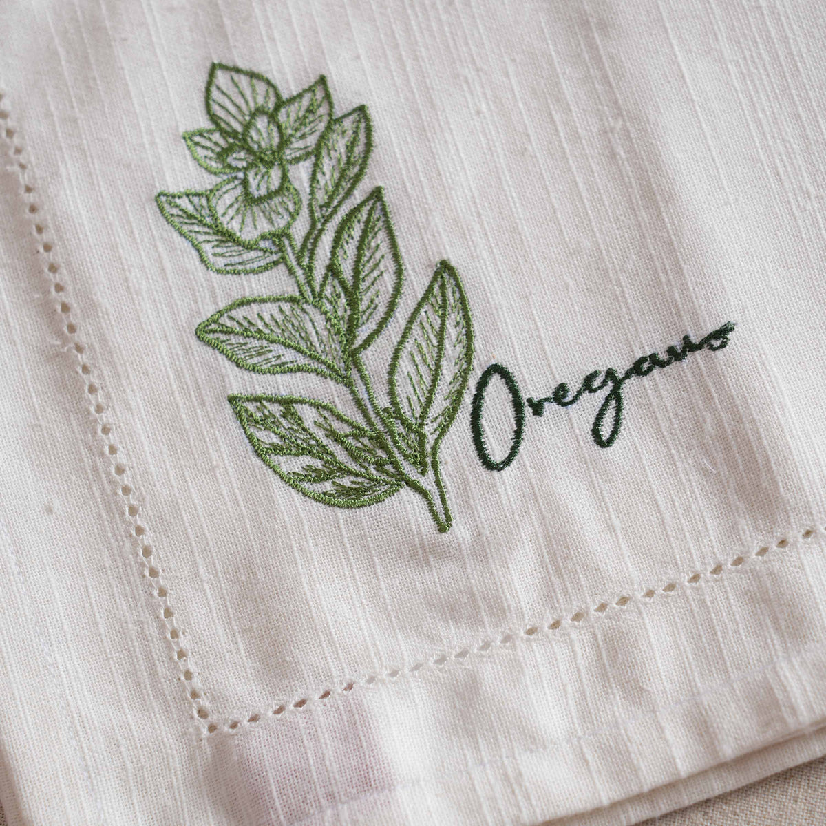Herb Embroidered Linen-Cotton Napkins | Botanical Collection | 18 × 18 inches | Sets of 2, 4 & 6