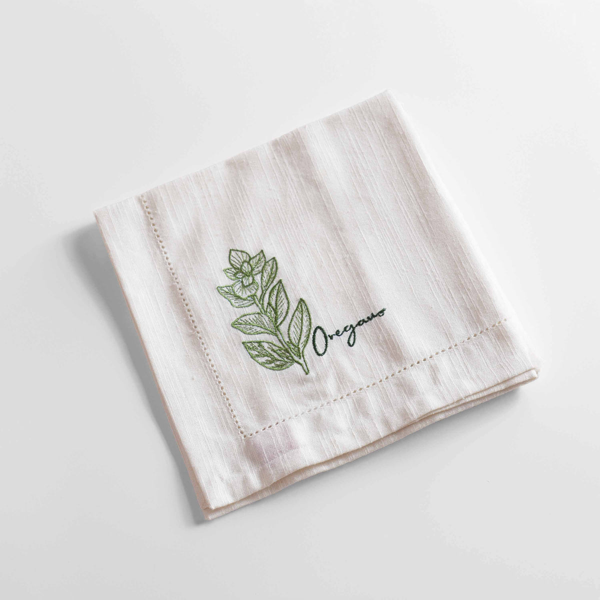 Herb Embroidered Linen-Cotton Napkins | Botanical Collection | 18 × 18 inches | Sets of 2, 4 & 6