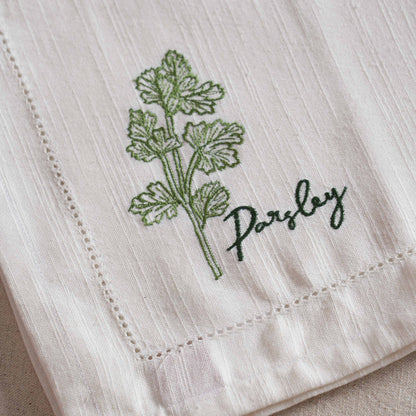 Herb Embroidered Linen-Cotton Napkins | Botanical Collection | 18 × 18 inches | Sets of 2, 4 & 6