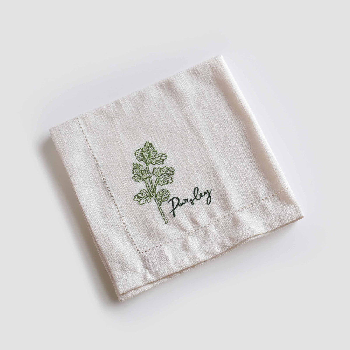 Herb Embroidered Linen-Cotton Napkins | Botanical Collection | 18 × 18 inches | Sets of 2, 4 & 6