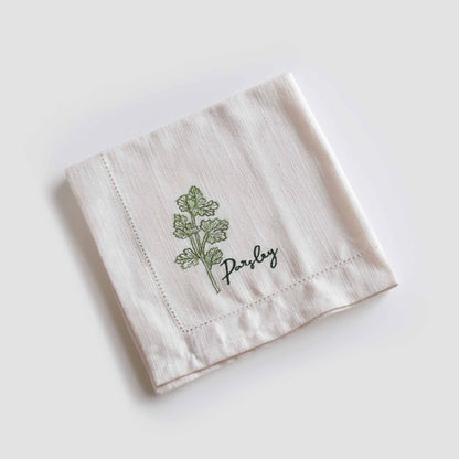 Herb Embroidered Linen-Cotton Napkins | Botanical Collection | 18 × 18 inches | Sets of 2, 4 & 6