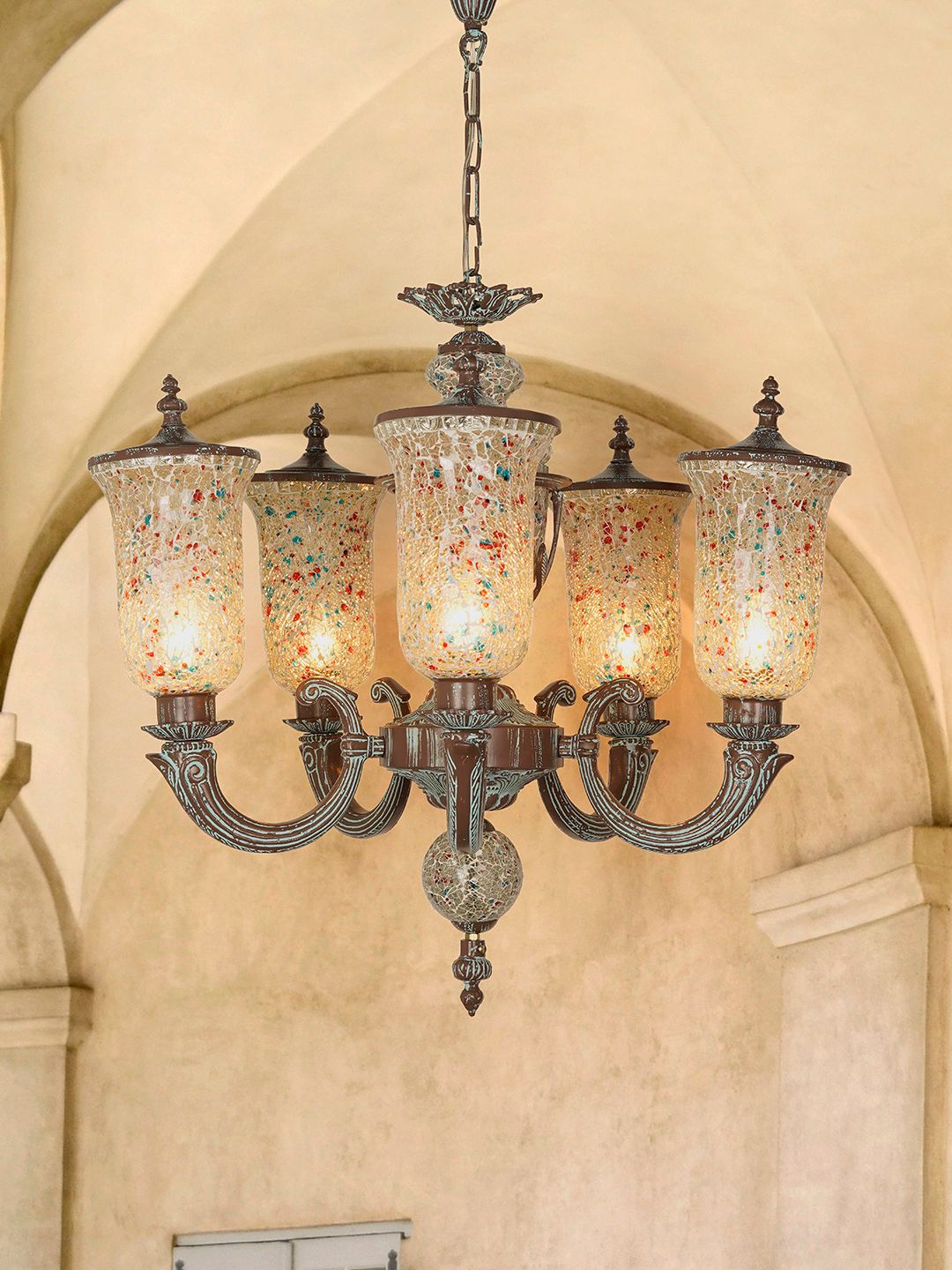 Bronze Patina Cast Aluminium 5-Light Chandelier – 71.1 cm