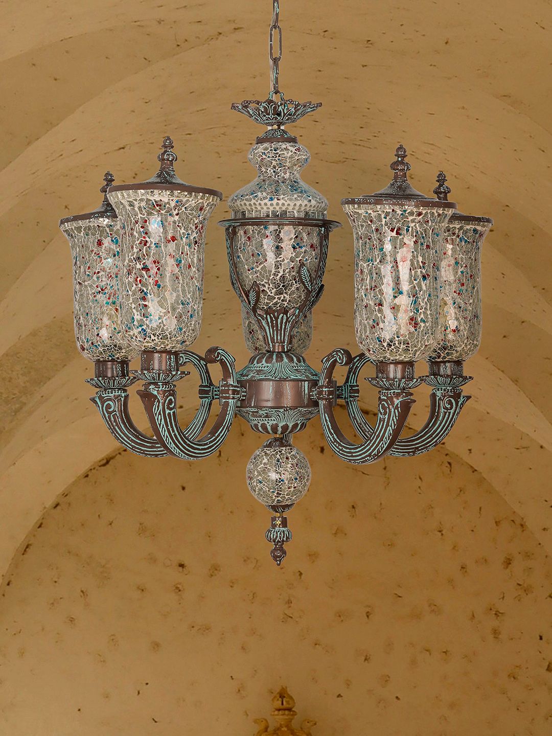 Bronze Patina Cast Aluminium 5-Light Chandelier – 71.1 cm