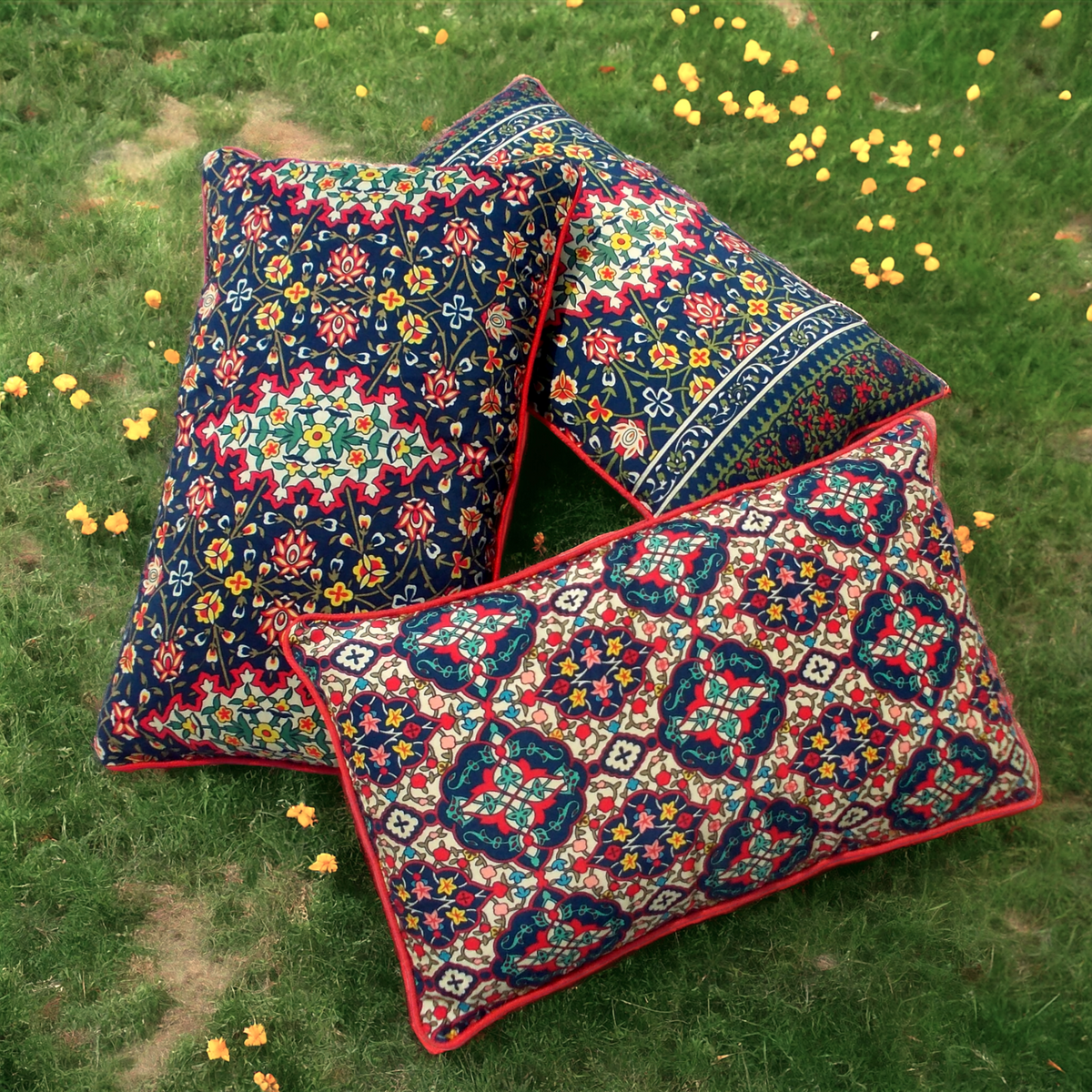 Persian Floral Cushion Cover in Jewel Tones | 14x21 Inch | Cotton Satin