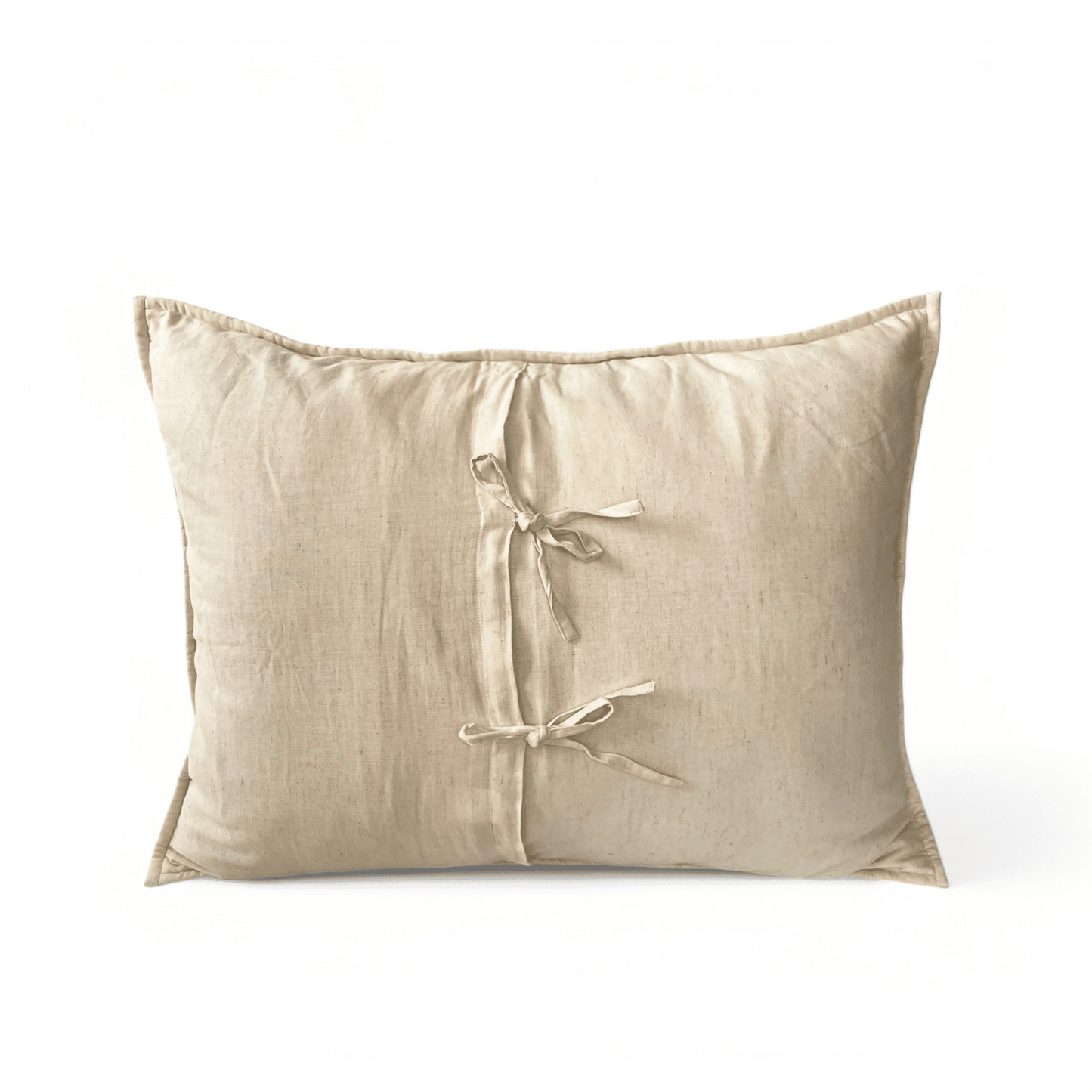 Beige Cotton Linen Quilted Pillow Sham with Circle Pattern