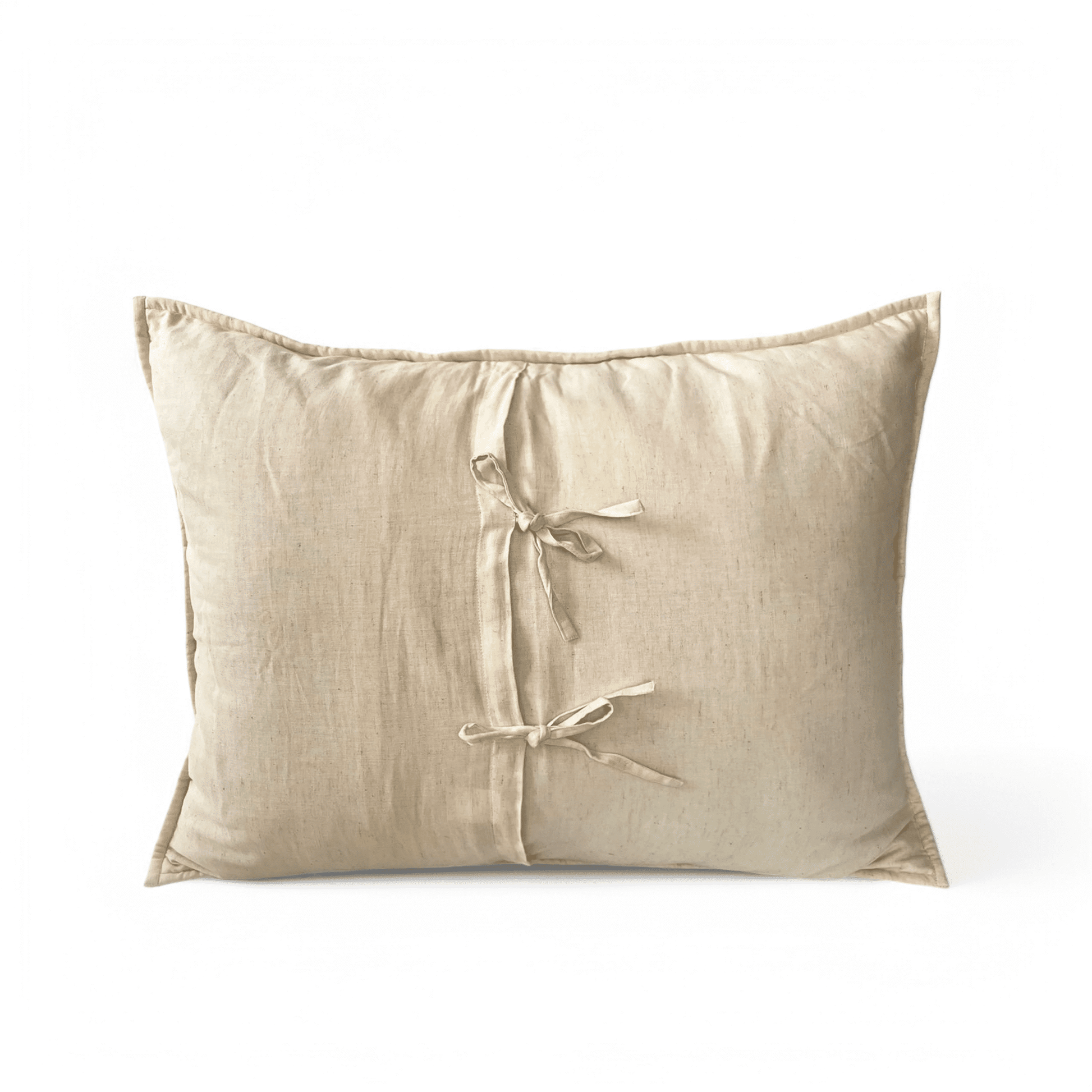 Beige Cotton Linen Quilted Pillow Sham with Circle Pattern