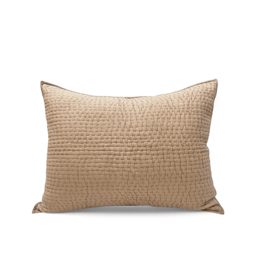 Fawn Beige Hand-Quilted Kantha Premium Pillow Cases Set