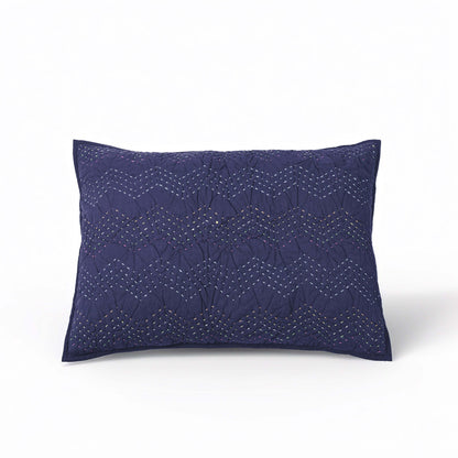 Indigo Kantha Quilted Bed Set | Chevron Pattern | Handmade | Twin, Queen & King