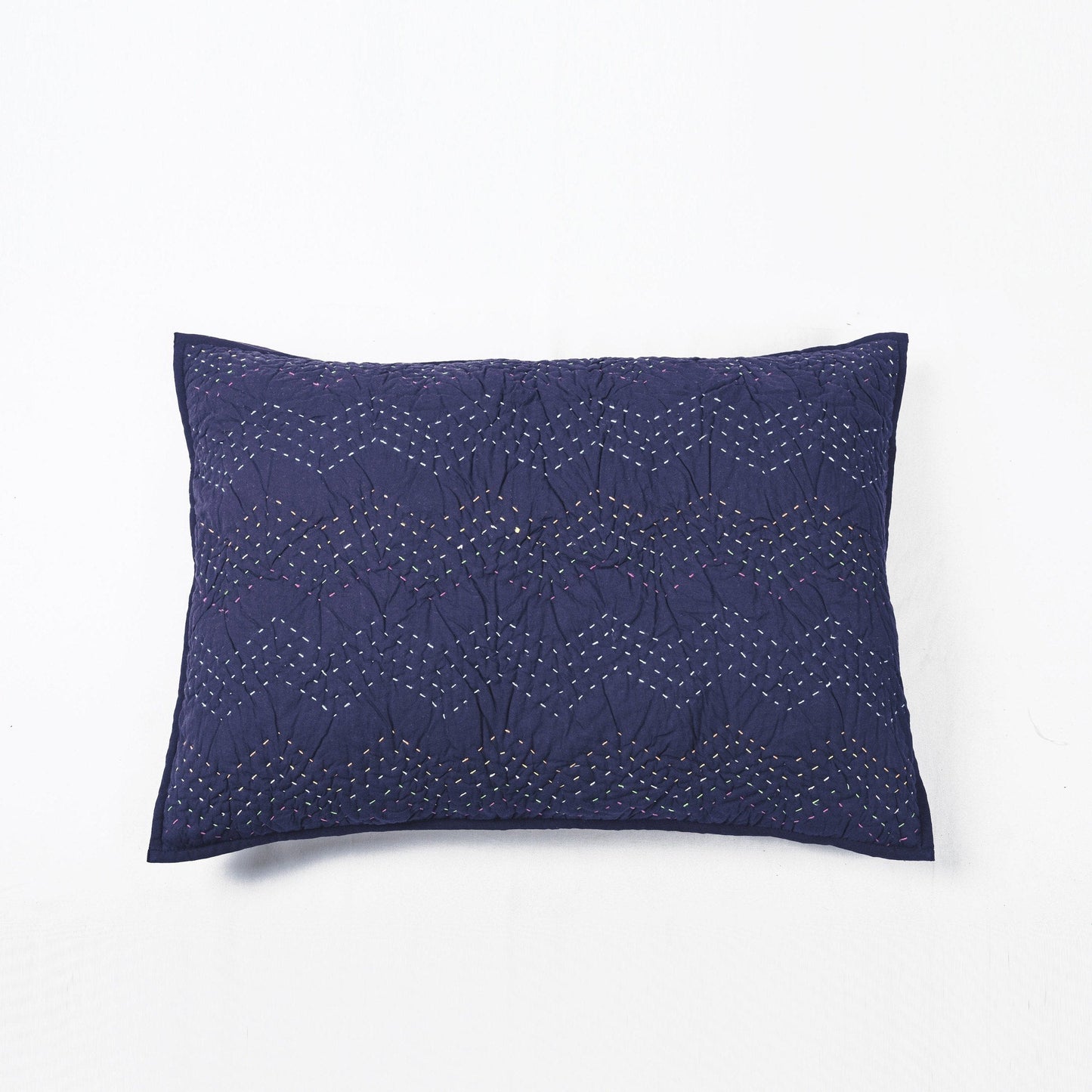 Indigo Kantha Quilted Pillowcase Set with Chevron Pattern Multiple Sizes