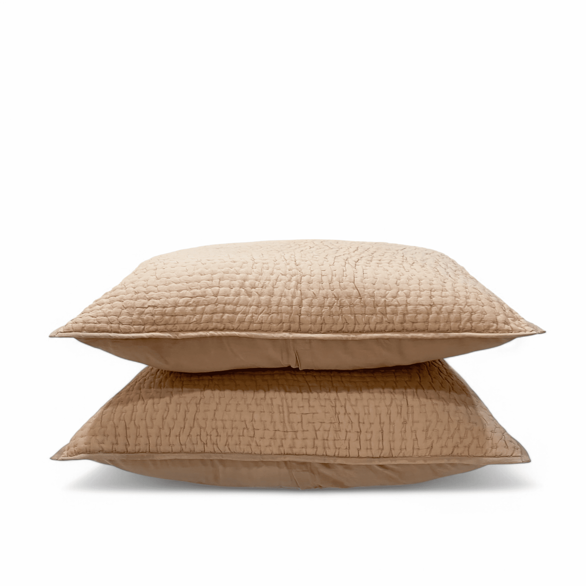 Fawn Beige Hand-Quilted Kantha Premium Pillow Cases Set