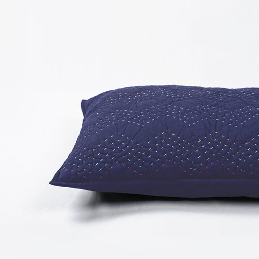 Indigo Kantha Quilted Pillowcase Set with Chevron Pattern Multiple Sizes
