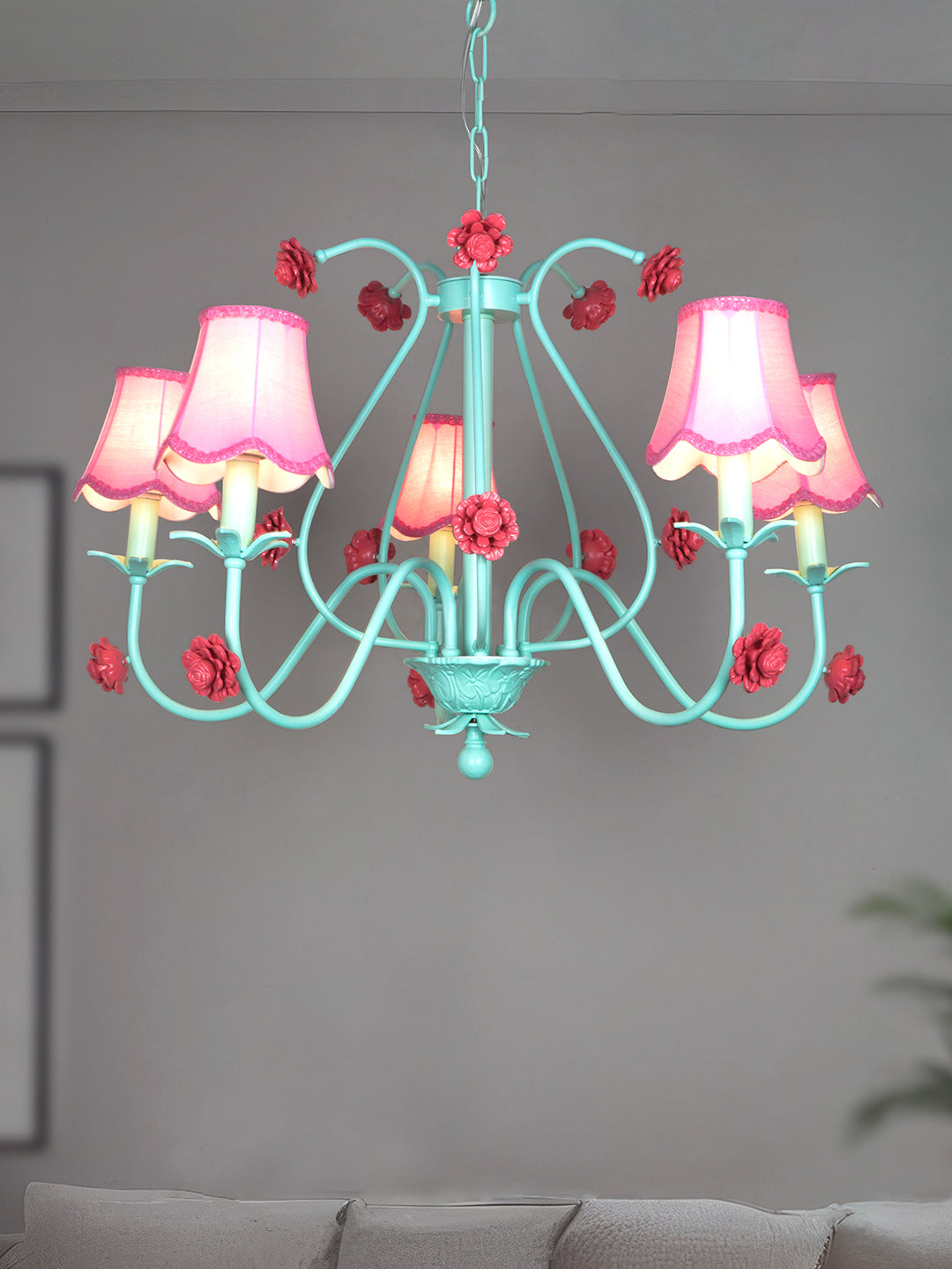 Green Steel 5-Light Chandelier – 91.4 cm
