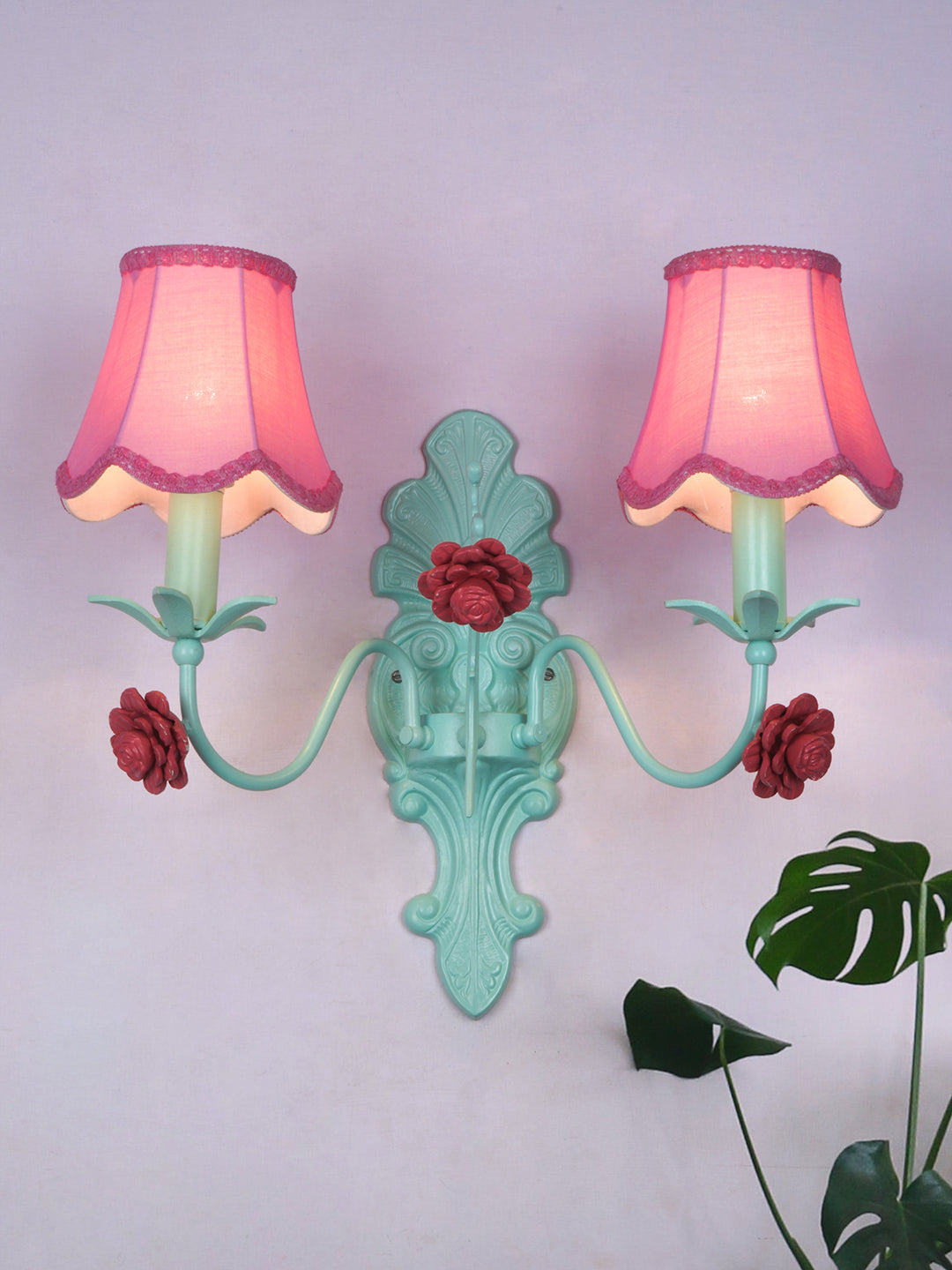 Green Fabric Mild Steel 2-Light Wall Sconce – 30.5 cm