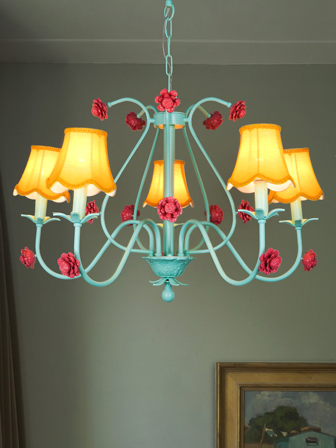 Green Mild Steel 5-Light Chandelier – 91.4 cm