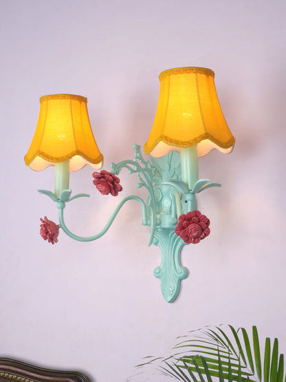 Green Antique Fabric Mild Steel 2-Light Wall Sconce – 30.5 cm